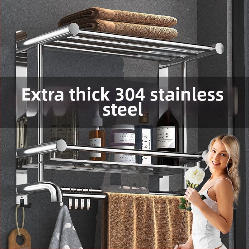 Ράγα πετσετών από ανοξείδωτο χάλυβα 304, χωρίς διάτρηση, 2 επίπεδα, μπάνιο, μέγιστο φορτίο 60 kg