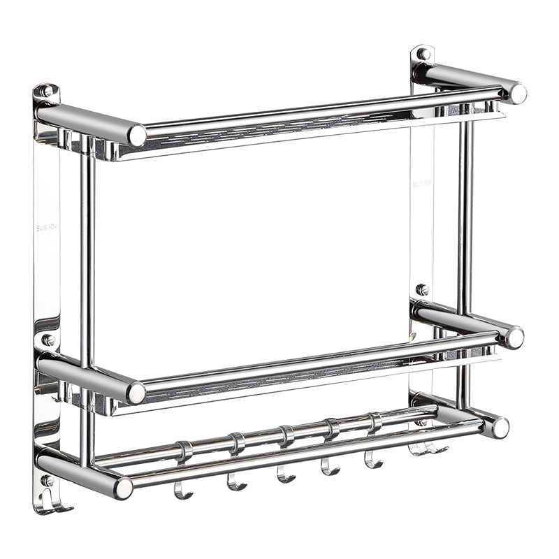 Ράγα πετσετών από ανοξείδωτο χάλυβα 304, χωρίς διάτρηση, 2 επίπεδα, μπάνιο, μέγιστο φορτίο 60 kg