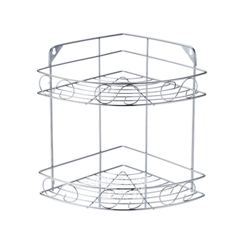 Ανοξείδωτο ράφι τοίχου αποθήκευσης - 2 επίπεδα, τριγωνικός σχεδιασμός, εγκατάσταση без τρύπες, για μπάνιο και κουζίνα