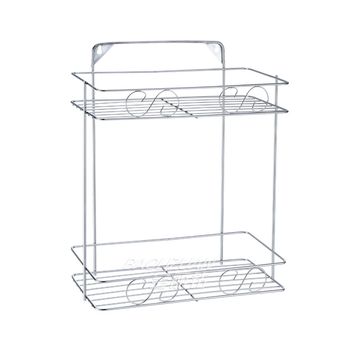 Ανοξείδωτο ράφι τοίχου αποθήκευσης - 2 επίπεδα, τριγωνικός σχεδιασμός, εγκατάσταση без τρύπες, για μπάνιο και κουζίνα