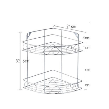Ανοξείδωτο ράφι τοίχου αποθήκευσης - 2 επίπεδα, τριγωνικός σχεδιασμός, εγκατάσταση без τρύπες, για μπάνιο και κουζίνα