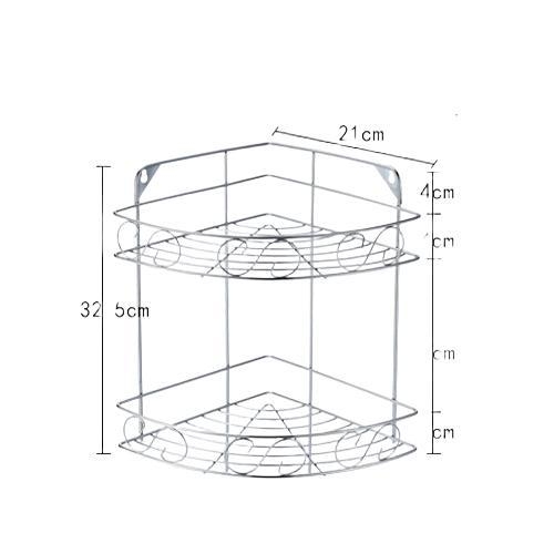 Ανοξείδωτο ράφι τοίχου αποθήκευσης - 2 επίπεδα, τριγωνικός σχεδιασμός, εγκατάσταση без τρύπες, για μπάνιο και κουζίνα
