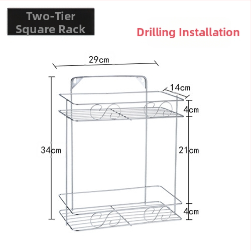 Ανοξείδωτο ράφι τοίχου αποθήκευσης - 2 επίπεδα, τριγωνικός σχεδιασμός, εγκατάσταση без τρύπες, για μπάνιο και κουζίνα