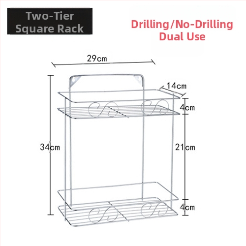 Ανοξείδωτο ράφι τοίχου αποθήκευσης - 2 επίπεδα, τριγωνικός σχεδιασμός, εγκατάσταση без τρύπες, για μπάνιο και κουζίνα