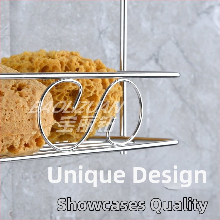 Ανοξείδωτο ράφι τοίχου αποθήκευσης - 2 επίπεδα, τριγωνικός σχεδιασμός, εγκατάσταση без τρύπες, για μπάνιο και κουζίνα