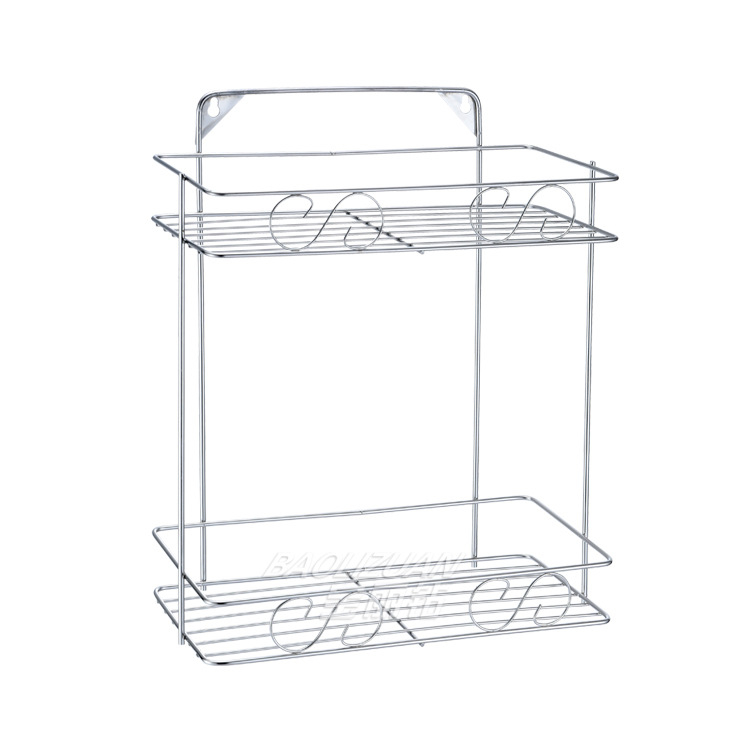 Ανοξείδωτο ράφι τοίχου αποθήκευσης - 2 επίπεδα, τριγωνικός σχεδιασμός, εγκατάσταση без τρύπες, για μπάνιο και κουζίνα