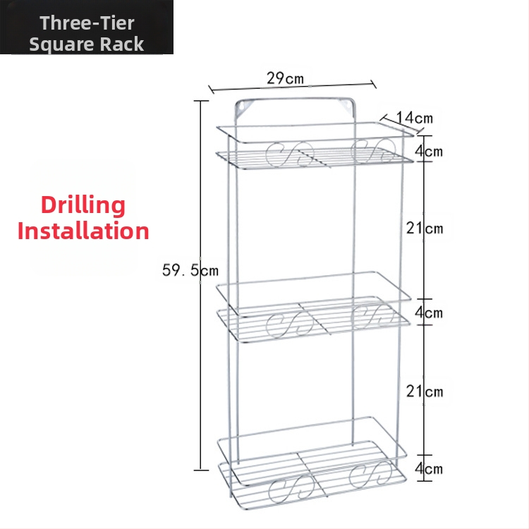 Ανοξείδωτο ράφι τοίχου αποθήκευσης - 2 επίπεδα, τριγωνικός σχεδιασμός, εγκατάσταση без τρύπες, για μπάνιο και κουζίνα