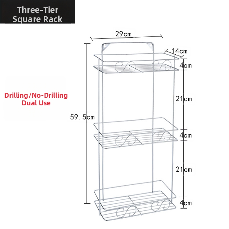 Ανοξείδωτο ράφι τοίχου αποθήκευσης - 2 επίπεδα, τριγωνικός σχεδιασμός, εγκατάσταση без τρύπες, για μπάνιο και κουζίνα