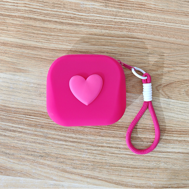 Torba od silikona u obliku srca za Bluetooth slušalice, kartice i novčiće – ulični stil, mekan silikon, zatvaranje rajsferšijem, bez podstavka, unutarnji džep za dokumente
