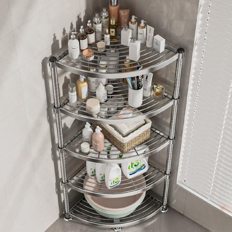 Raft de baie din oțel inoxidabil 304, montat în colț, pe podea, cu 5+ etaje, suprafață cu strat plastic, certificare CE