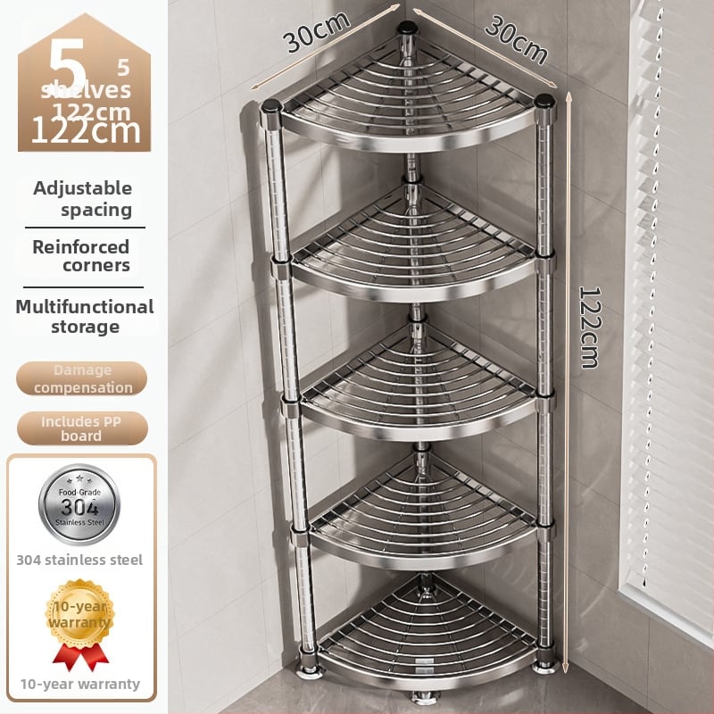 Raft de baie din oțel inoxidabil 304, montat în colț, pe podea, cu 5+ etaje, suprafață cu strat plastic, certificare CE