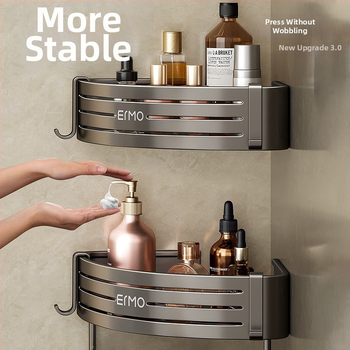 Vonios kambario kampinis sieninis laikiklis, aliuminio lydinys, 30 kg apkrova, montavimas be gręžimo