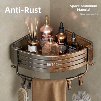 Vonios kambario kampinis sieninis laikiklis, aliuminio lydinys, 30 kg apkrova, montavimas be gręžimo