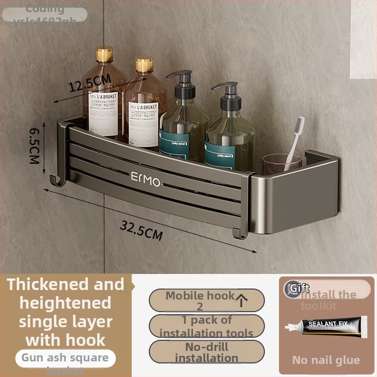 Vonios kambario kampinis sieninis laikiklis, aliuminio lydinys, 30 kg apkrova, montavimas be gręžimo