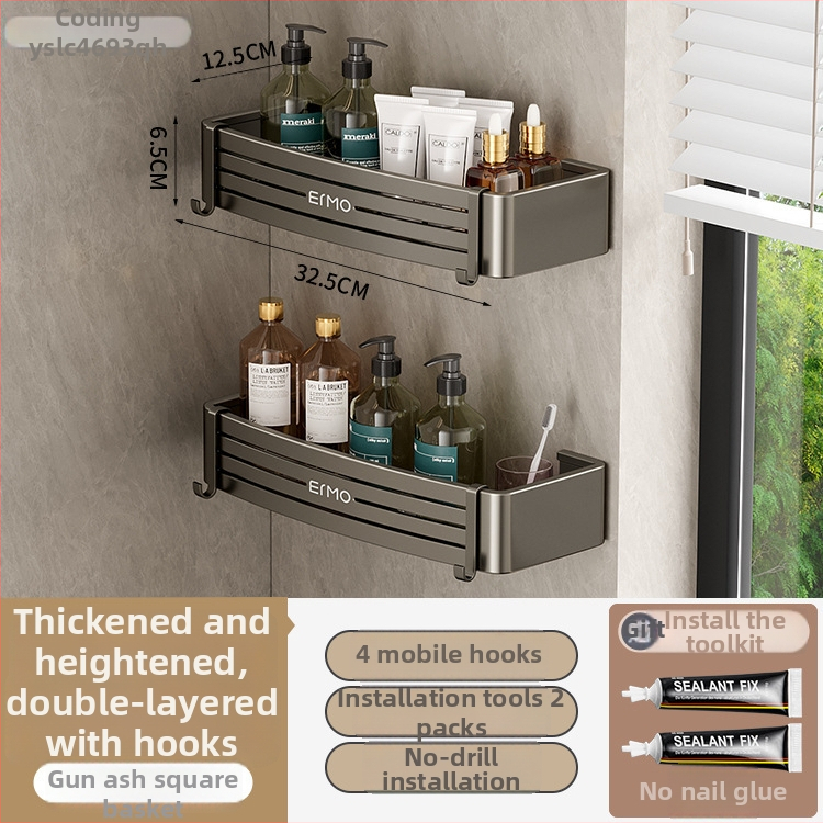 Vonios kambario kampinis sieninis laikiklis, aliuminio lydinys, 30 kg apkrova, montavimas be gręžimo