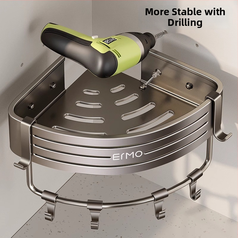 Vonios kambario kampinis sieninis laikiklis, aliuminio lydinys, 30 kg apkrova, montavimas be gręžimo