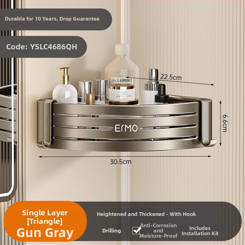 Vonios kambario kampinis sieninis laikiklis, aliuminio lydinys, 30 kg apkrova, montavimas be gręžimo