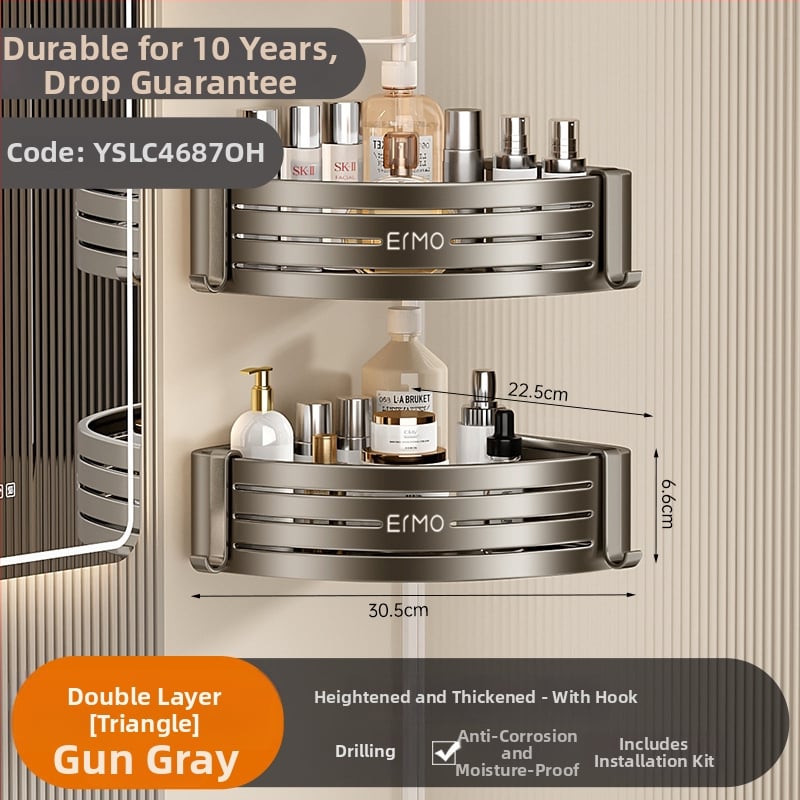 Vonios kambario kampinis sieninis laikiklis, aliuminio lydinys, 30 kg apkrova, montavimas be gręžimo