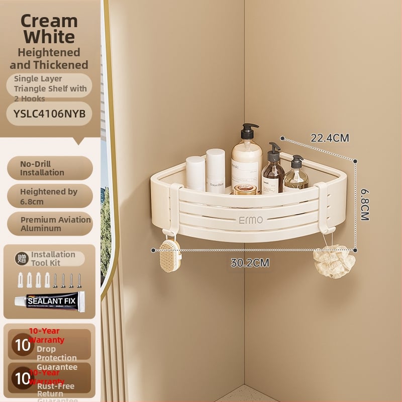 Vonios kambario kampinis sieninis laikiklis, aliuminio lydinys, 30 kg apkrova, montavimas be gręžimo