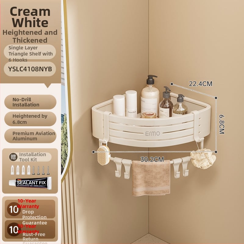 Vonios kambario kampinis sieninis laikiklis, aliuminio lydinys, 30 kg apkrova, montavimas be gręžimo