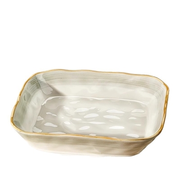 Πλατύ πιάτο πορσελάνης, τετράγωνο σχήμα, υπό γλάσο φινίρισμα, μονοχρωματικό μοτίβο, κατάλληλο για φούρνο μικροκυμάτων