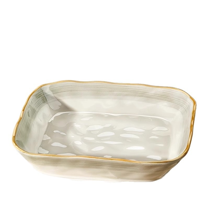 Πλατύ πιάτο πορσελάνης, τετράγωνο σχήμα, υπό γλάσο φινίρισμα, μονοχρωματικό μοτίβο, κατάλληλο για φούρνο μικροκυμάτων