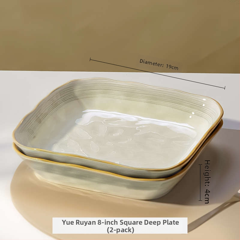 Πλατύ πιάτο πορσελάνης, τετράγωνο σχήμα, υπό γλάσο φινίρισμα, μονοχρωματικό μοτίβο, κατάλληλο για φούρνο μικροκυμάτων