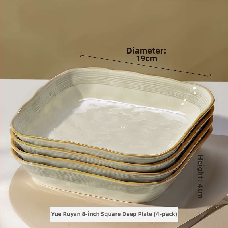 Πλατύ πιάτο πορσελάνης, τετράγωνο σχήμα, υπό γλάσο φινίρισμα, μονοχρωματικό μοτίβο, κατάλληλο για φούρνο μικροκυμάτων