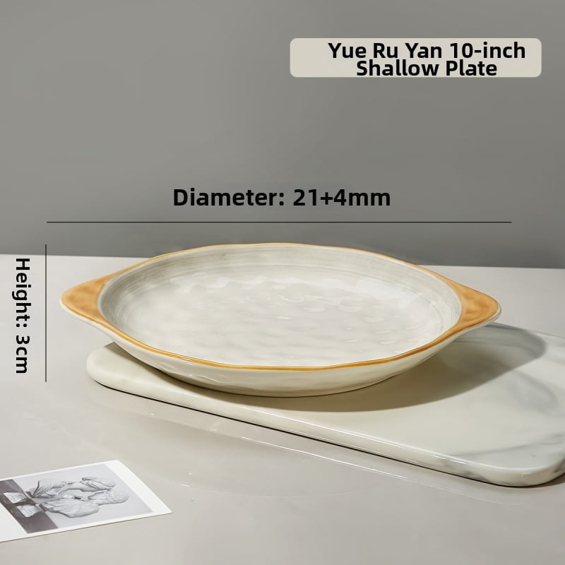 Πλατύ πιάτο πορσελάνης, τετράγωνο σχήμα, υπό γλάσο φινίρισμα, μονοχρωματικό μοτίβο, κατάλληλο για φούρνο μικροκυμάτων