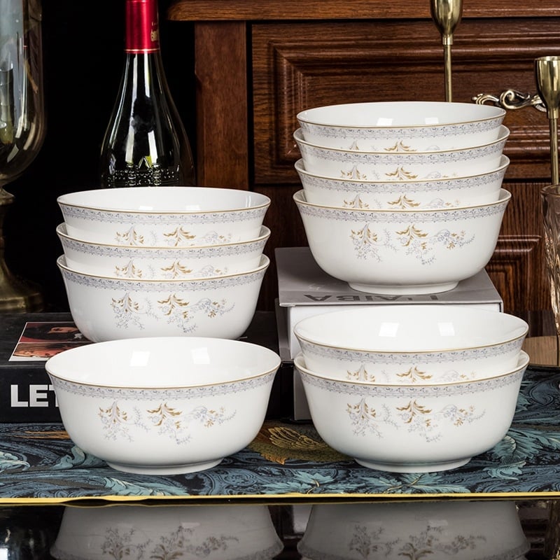 Porcelán tálak készlete, mikrohullámú sütőhöz használható, kör alakú, modern minimalista stílus, logó nyomtatva.