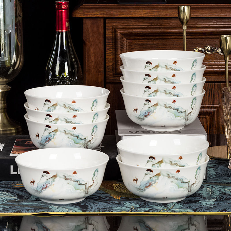 Porcelán tálak készlete, mikrohullámú sütőhöz használható, kör alakú, modern minimalista stílus, logó nyomtatva.