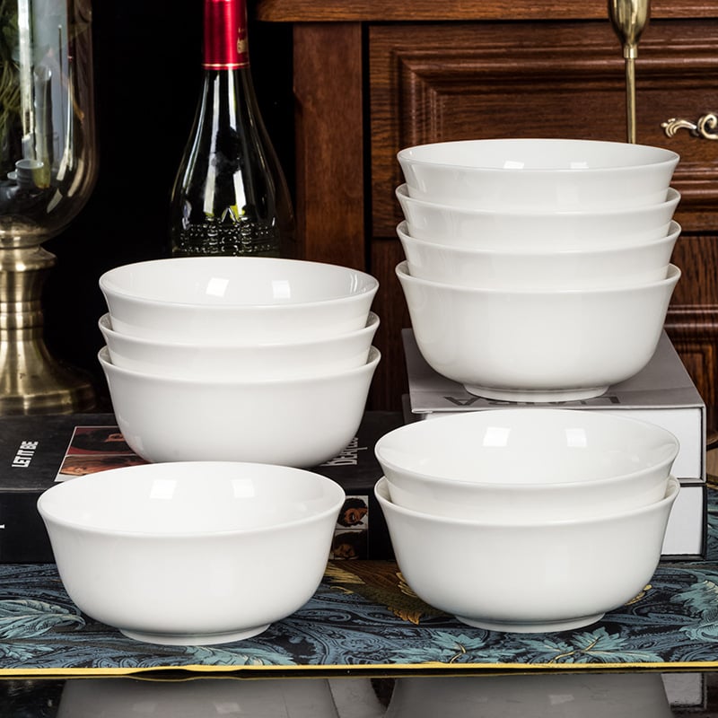 Porcelán tálak készlete, mikrohullámú sütőhöz használható, kör alakú, modern minimalista stílus, logó nyomtatva.