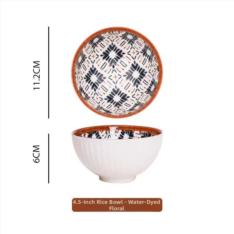 Porcelán tál aláglazúros mintával, modern minimalist design, kerek forma, mikrohullámú sütőben használható, desszert és rizs számára, ajándékba adható.