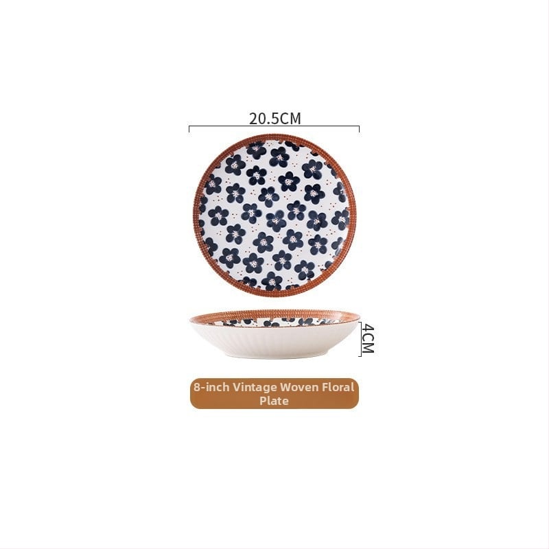 Porcelán tál aláglazúros mintával, modern minimalist design, kerek forma, mikrohullámú sütőben használható, desszert és rizs számára, ajándékba adható.