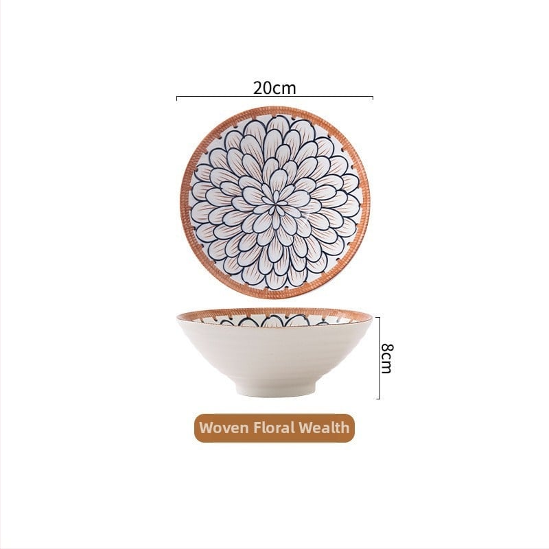 Porcelán tál aláglazúros mintával, modern minimalist design, kerek forma, mikrohullámú sütőben használható, desszert és rizs számára, ajándékba adható.