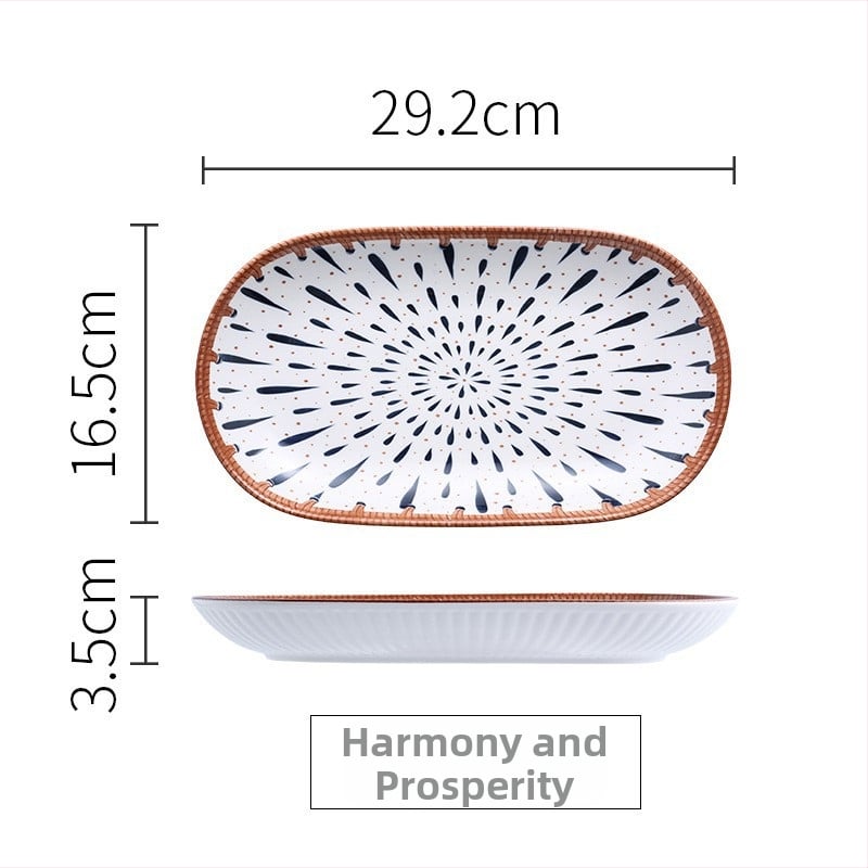 Porcelán tál aláglazúros mintával, modern minimalist design, kerek forma, mikrohullámú sütőben használható, desszert és rizs számára, ajándékba adható.