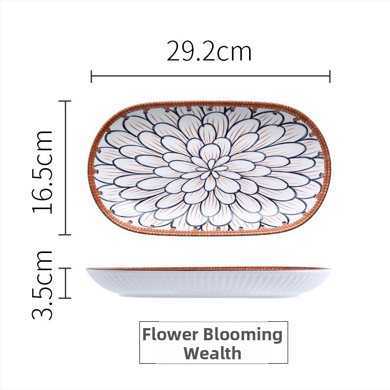 Porcelán tál aláglazúros mintával, modern minimalist design, kerek forma, mikrohullámú sütőben használható, desszert és rizs számára, ajándékba adható.