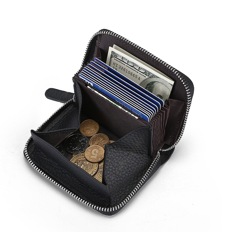 QB-886 natūralios odos kortelių laikiklis, vieno sulenkimo, poliesterio įdaila