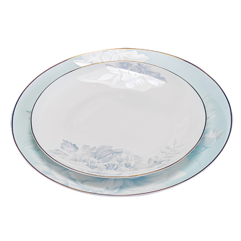 Csontporcelán rizses tálak készlet, virágos mintával, kerek formájú, mikrohullámú sütőben használható, glazúrozott felület