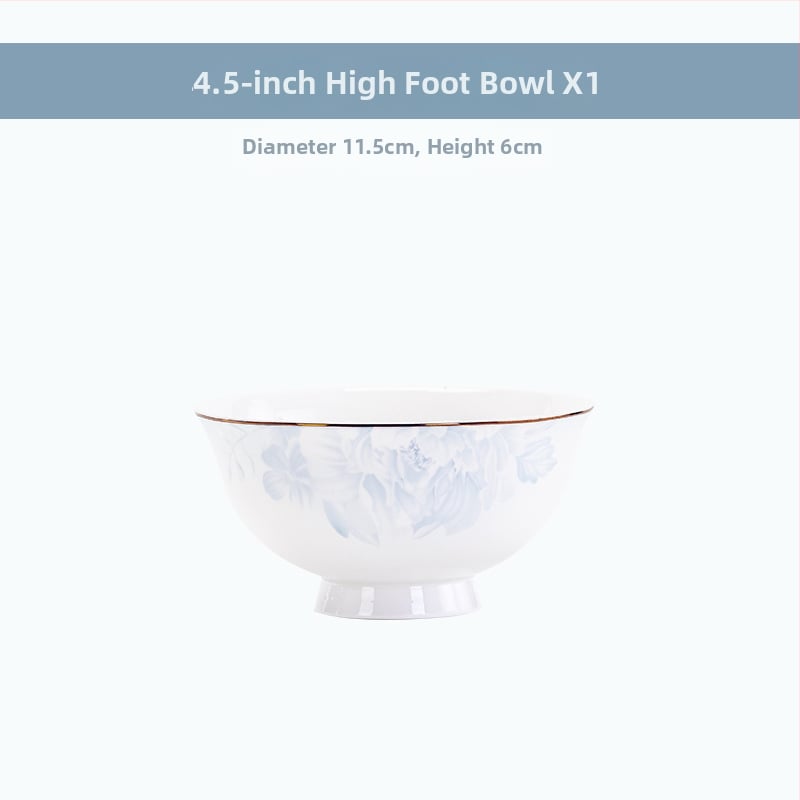 Csontporcelán rizses tálak készlet, virágos mintával, kerek formájú, mikrohullámú sütőben használható, glazúrozott felület