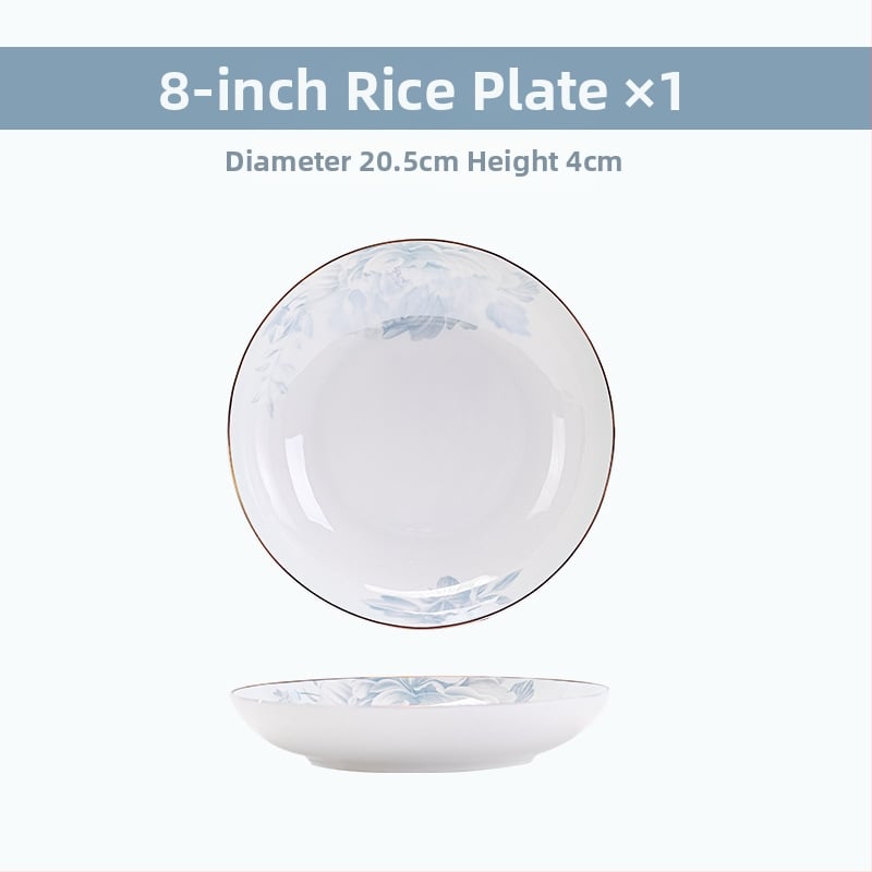 Csontporcelán rizses tálak készlet, virágos mintával, kerek formájú, mikrohullámú sütőben használható, glazúrozott felület