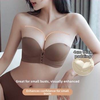 Be pavadų push-up liemenėlė su priekyje užsegimu, nematoma po drabužiais, nailoninė išorė, formuoti puodeliai iš medvilnės
