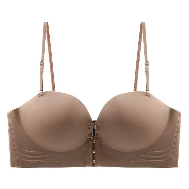 Be pavadų push-up liemenėlė su priekyje užsegimu, nematoma po drabužiais, nailoninė išorė, formuoti puodeliai iš medvilnės