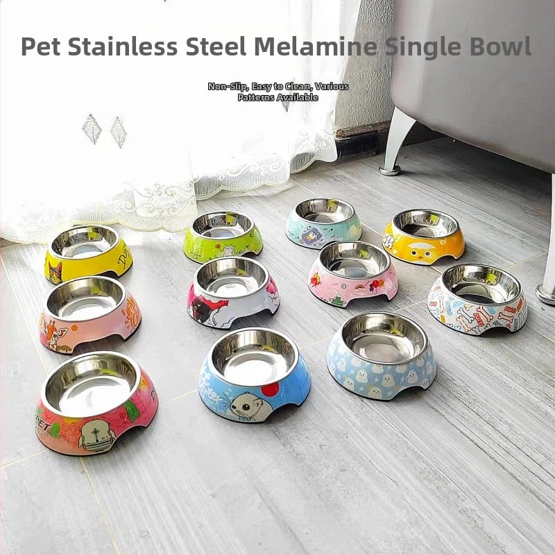 Vas de hrănire pentru pisici și câini, melamină, antiderapant, ușor de curățat, un singur bol