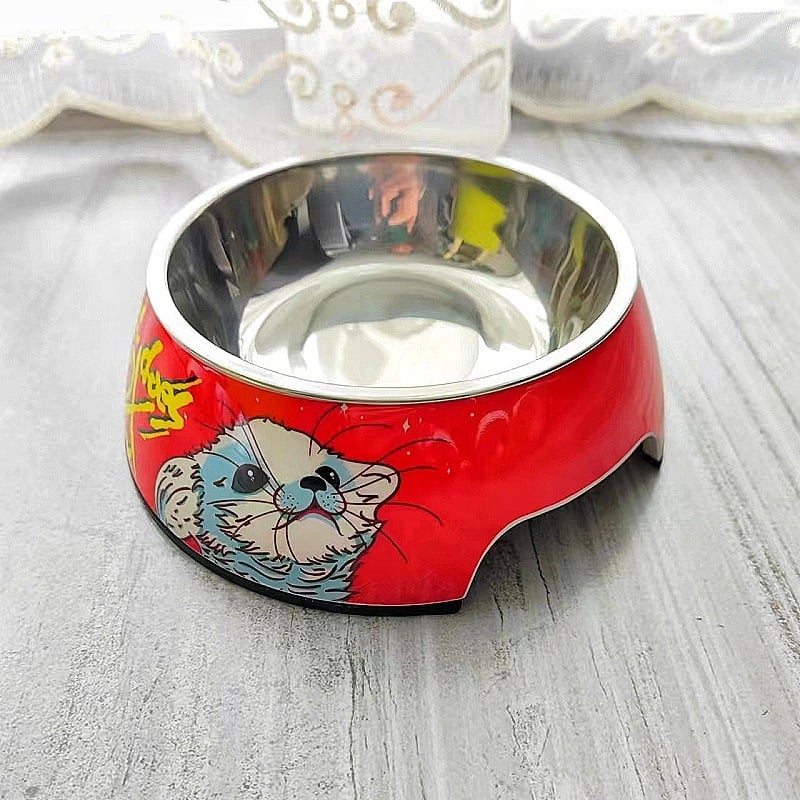 Vas de hrănire pentru pisici și câini, melamină, antiderapant, ușor de curățat, un singur bol