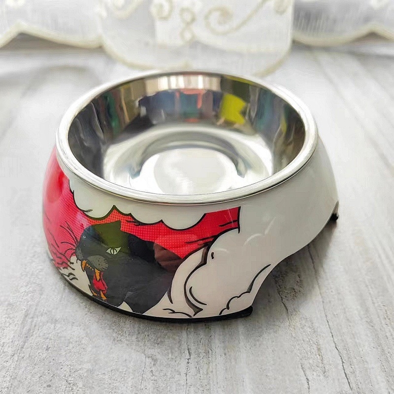 Vas de hrănire pentru pisici și câini, melamină, antiderapant, ușor de curățat, un singur bol