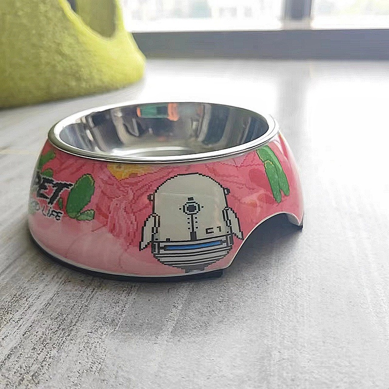 Vas de hrănire pentru pisici și câini, melamină, antiderapant, ușor de curățat, un singur bol