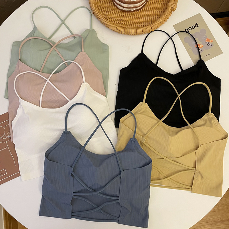 Bezšivni top od Ice Silk s križnim leđima, bez žice, s umetkom za dojke, za žene