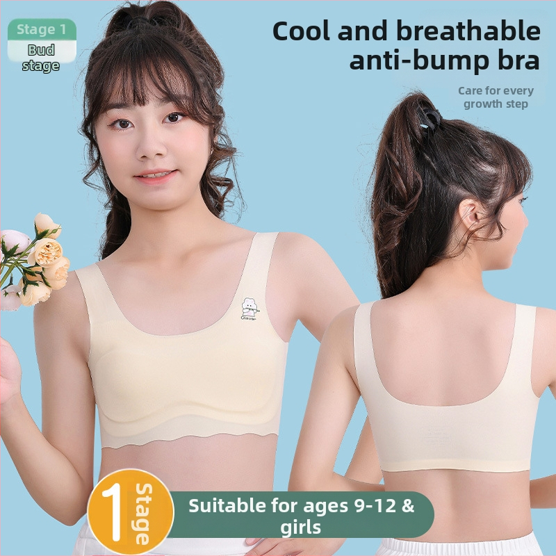 Без презрамки потник-сутиен за деца на 7–12 години, найлон Ice Silk, пълна чашка с тънки оформени чашки, гладък гръб за комфорт