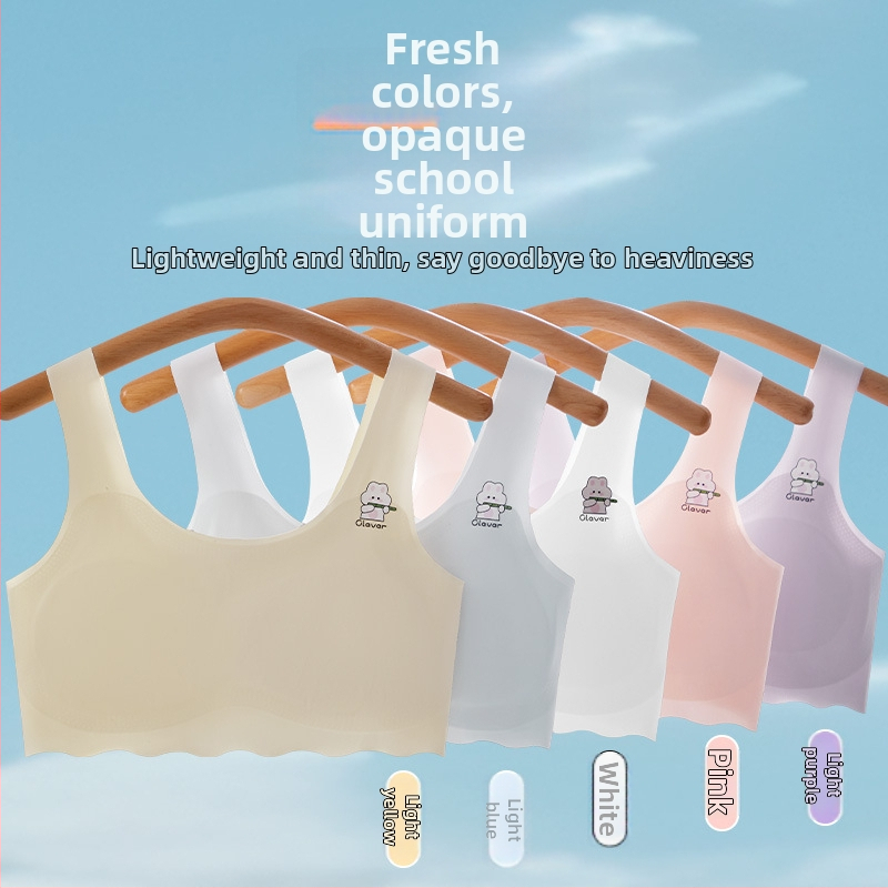 Bezramienková podprsenka pre deti 7–12 rokov, nylon Ice Silk, plný košíček s tenkými tvarovanými košíčkami, pohodlie a uhladenie chrbta